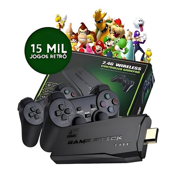 GAME STICK 4K ORIGINAL VERSÃO ATUALIZADA 11 MIL JOGOS com 2 controles sem fio