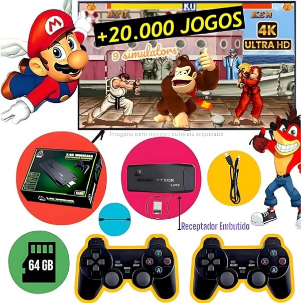 GAME STICK 4K ORIGINAL VERSÃO ATUALIZADA 11 MIL JOGOS com 2 controles sem fio - Image 2